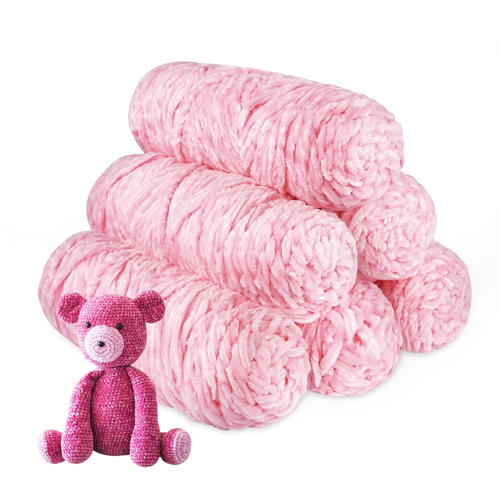 Crochet Yarn Chunky Yarn for Crochet Chunky Wool for Knitting 100g Balls x 6 Chenille Yarn Wool for Crochet Kits for Beginners Adults for Handmade Crafts Hats Blankets Scarves(Pink, 6pcs-600g)