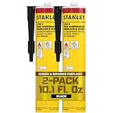Stanley 2700F High Temp Black Fireplace &amp; Stove Sealant (2x10.1oz) &ndash; Heat Resistant Fire Caulk for Chimneys, Ovens, Grills, Wood Stoves &ndash; Non-Flammable, Fast Drying, Paintable &ndash; Cartridge, 2 Pack