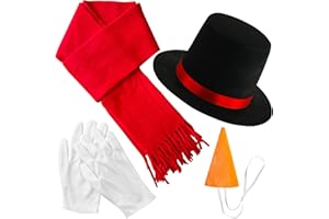Woozettn Snowman Costume Kit with Hat, Scarf, Carrot Nose, Gloves - Winter Frosty Snowman Costume Accessories for Christmas Play, Dress Up, Party Cosplay, Snowman Decorations
