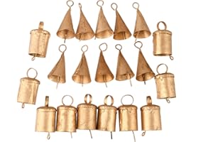 KRATI EXPORTS Barn Bells in Small Sizes- 20 Distinctive Golden Rustic Bells - Full of Beautiful Rough Hewn Variations - Perfect for Home Decor Christmas Jingle Bells