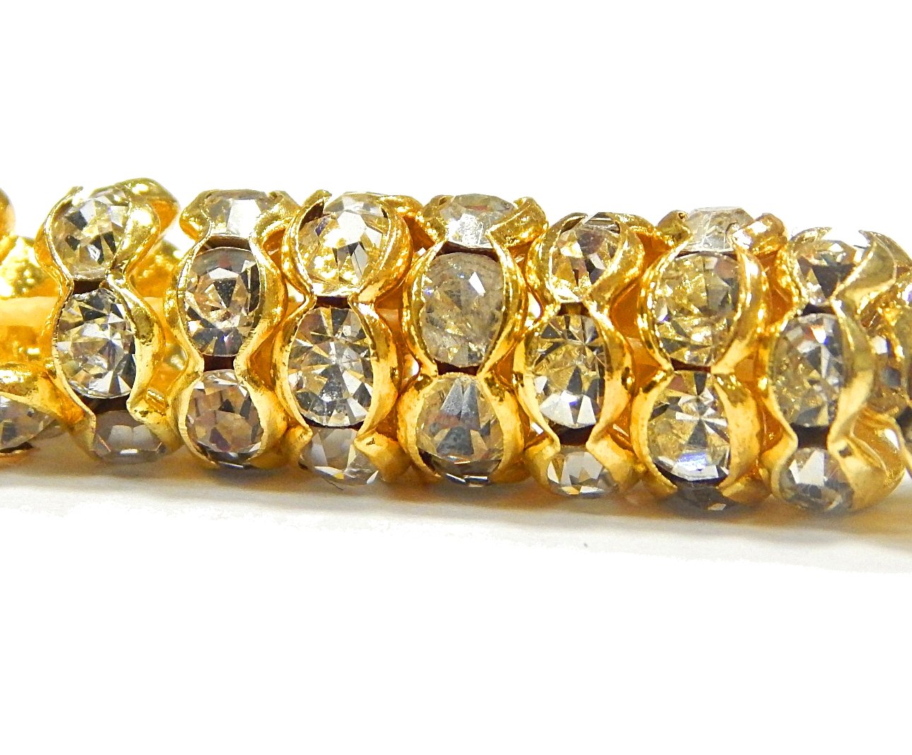 R35 Gold Plated Crystal Rhinestone 8 mm Rondelle Spacer Beads Wavy Brass Metal Bead Crystal Beads Gold Colour Grade Rhinestone Beads Rhinestones Pack of 50