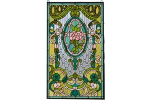 TMI ART PANEL 20.5" x 34.5" Large Handcrafted Hanging Stained Glass Window Panel Flowers