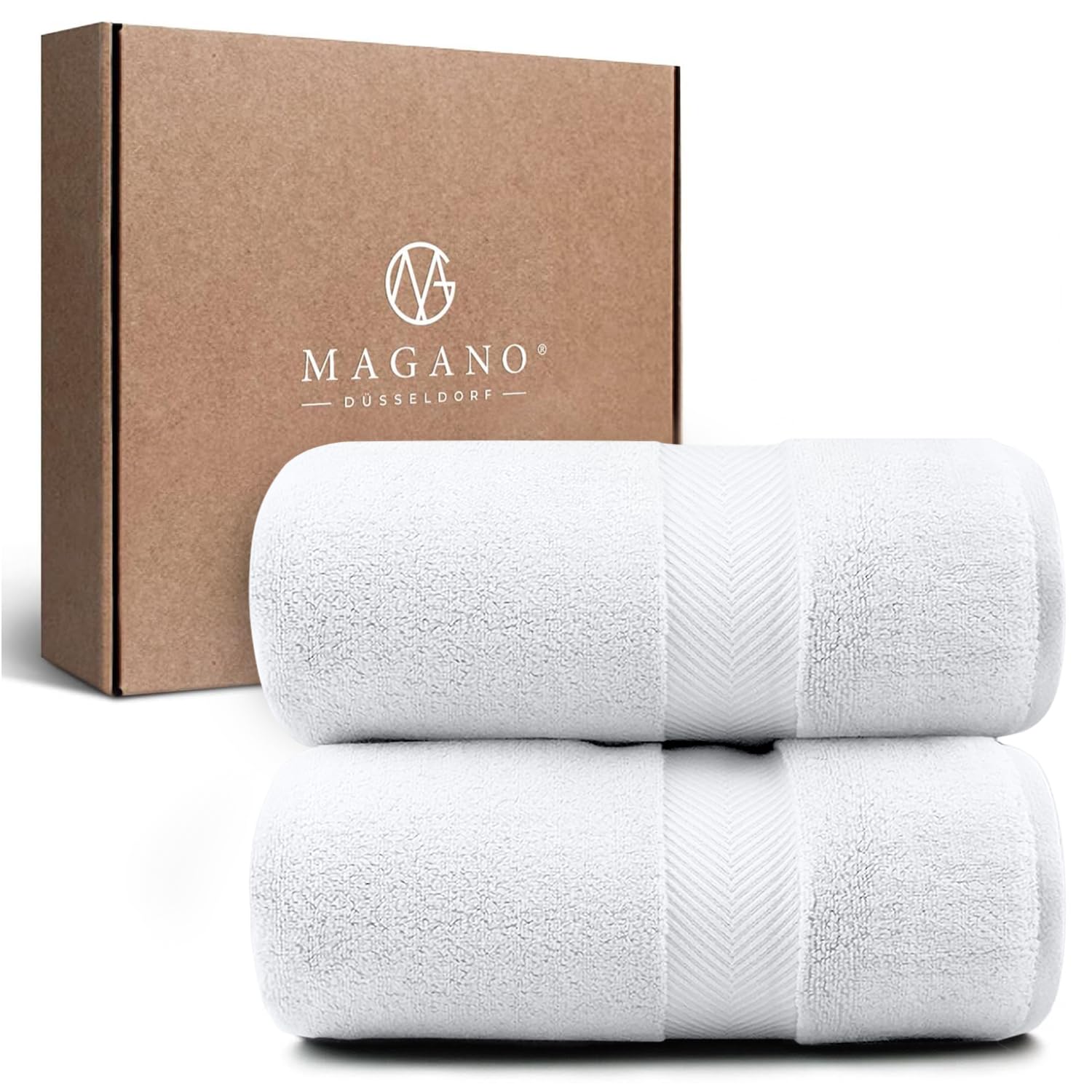 MAGANO® Luxury Hand Towel Set, White, 2 x Bath Towels 70 x 140 cm, Bamboo & Cotton, 600 g/m² Premium Quality, Large Bath Towels, Hand Towel, Set of 2 (White)