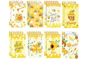 Mini Notebook, 16 Pcs Spiral Small Notebooks Memo Note Pads, Honey Bee Themed Pocket Notepad for Office School Party Favor Gi