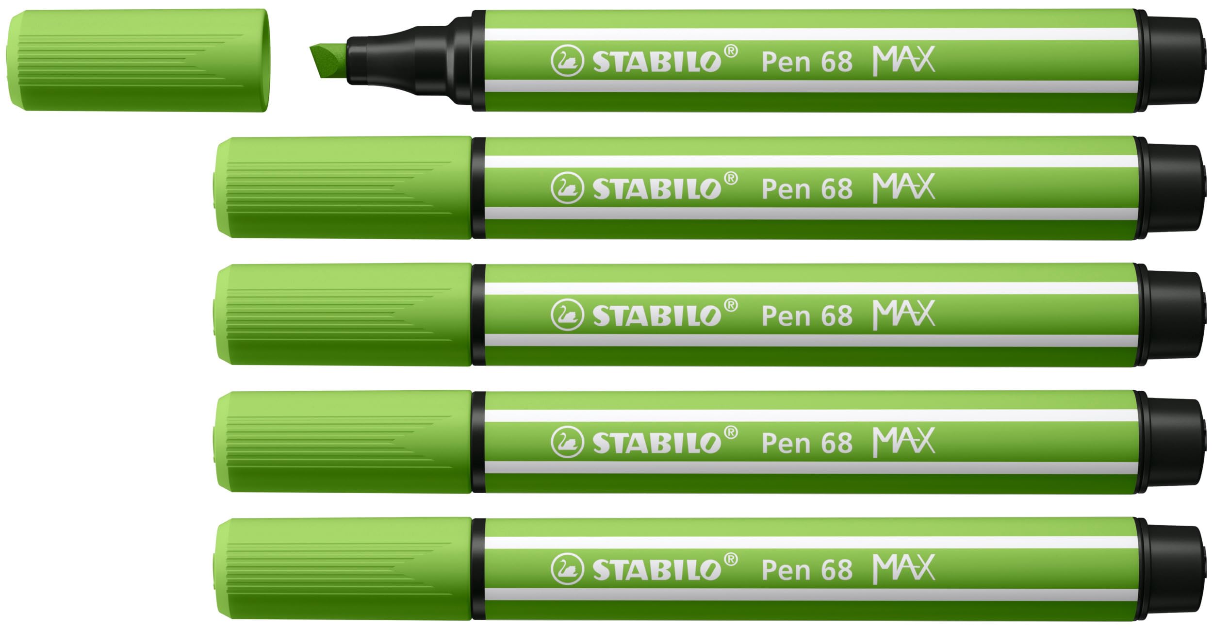 STABILO Pen 68 MAX - Premium Fibre-Tip Pen with Chisel Tip - ARTY - Pack of 5 - Light Green — image 1