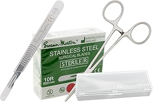 Dermaplaning Kit with Swann Morton 10R Dermaplaning Blades (100ct.) No 3 Handle, Kimball Med Storage Box, Compatible Hemostat for Installing Dermaplane Blades