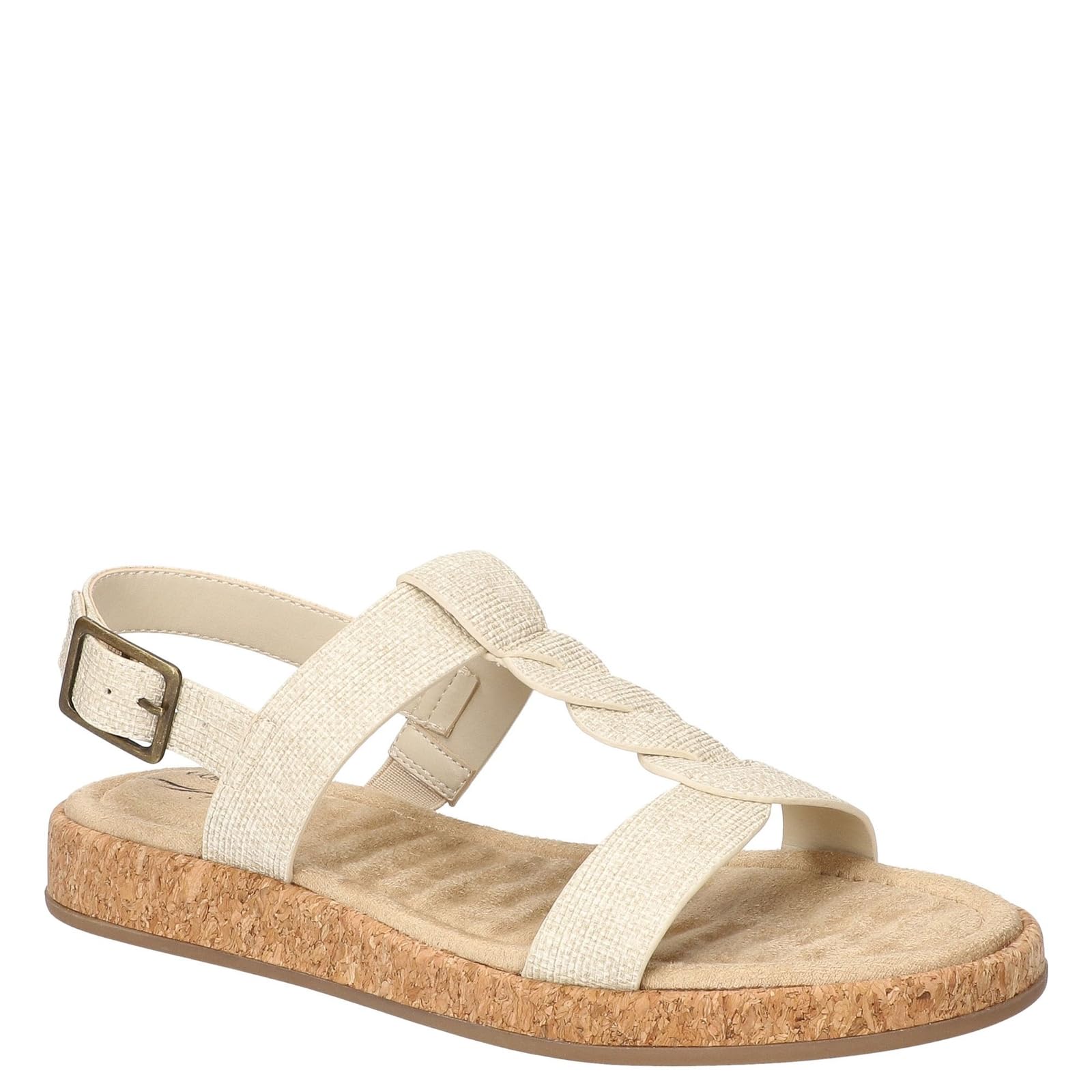 Easy Street Women’s Tampa Flat Sandal, Natural Linen Embossed, 12
