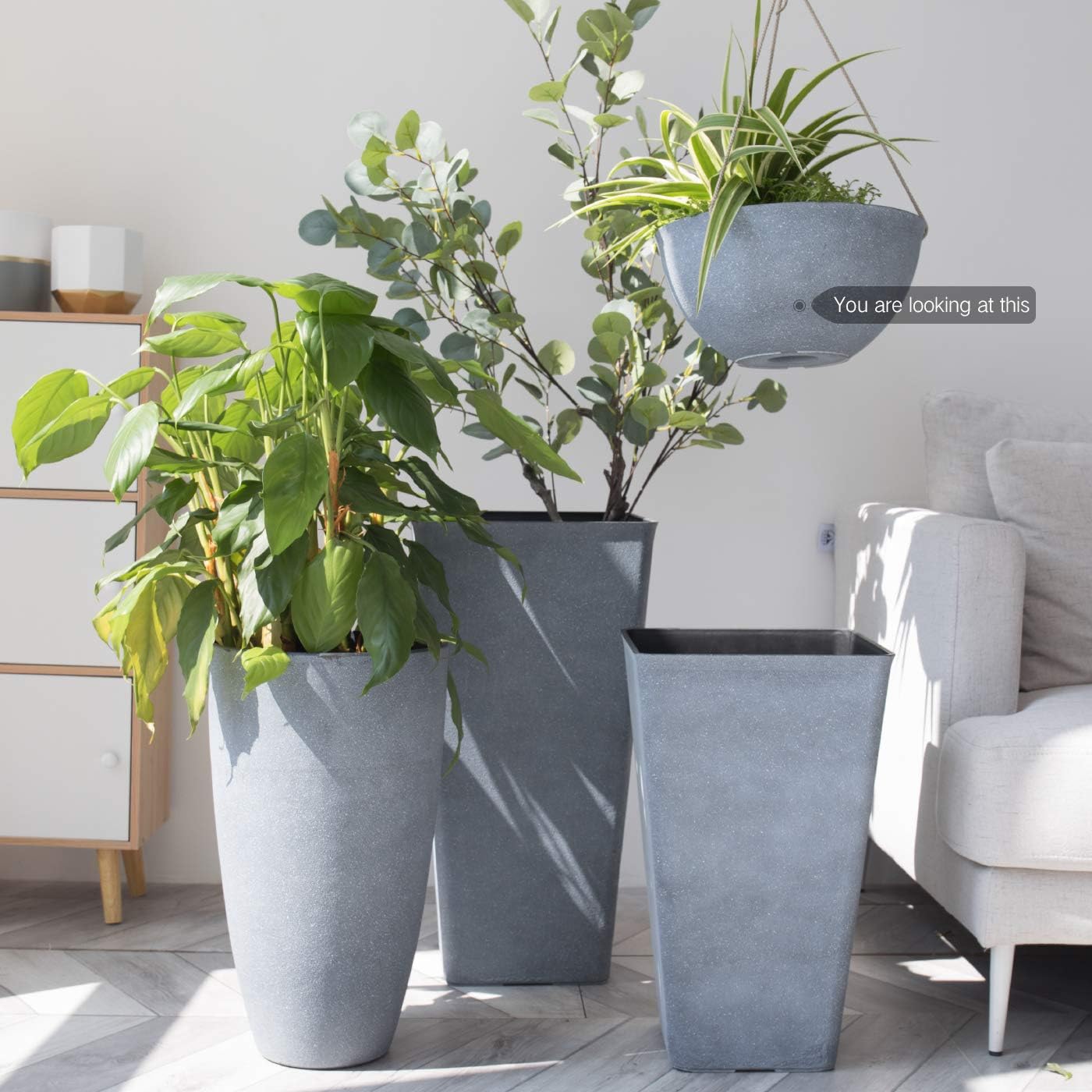 Large Hanging Planters for Outdoor Plants - Hanging Flower Pots Weathered Gray (13.2", Set of 2): Garden & Outdoor