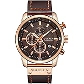 FANMIS Mens Sport Military Analog Quartz Watch Chronograph Classic Casual Business Dress Waterproof Watch Multifunctional Wristwatch with Leather Strap