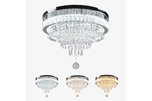FRIXCHUR 19.7" Crystal Chandelier Crystal Ceiling Light Modern LED Flush Mount Chandeliers Light Fixture for Bedrooms Living Dining Room 2700K/4000K/6500K Changeable Color