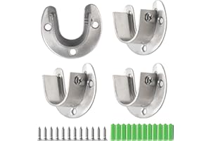 Seimneire 4pcs Heavy Duty Stainless Steel Rod Socket, Wardrobe Bracket Flange Rod Holder Closet Rod End Supports Fit 1" Diameter, U Shaped - Silver