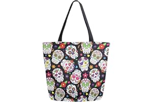ZzWwR Chic Extra Large Shoulder Grocery Tote Bag, Chic Day of The Dead Sugar Skull Canvas Reusable Handle Bags for Men Women Gym Weekender Picnic Beach Travel Home Storage Market Shopping