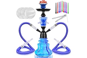 SRKLXYJINT 14" Premium 2-Hose Hookah Set - Complete Portable Kit with Case, 20 Tips & 50 Foils | for Home Use (A-Blue)
