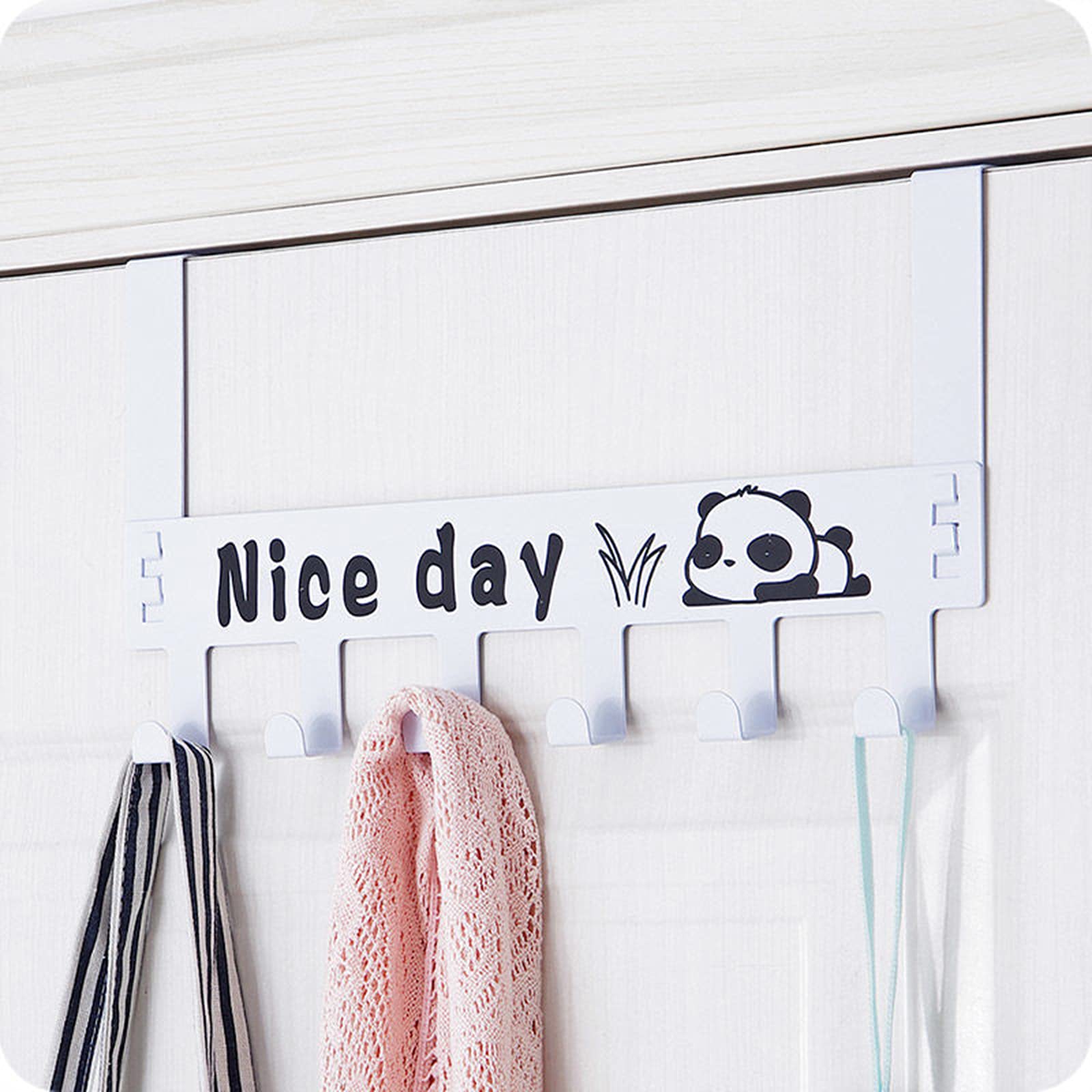 NeeyBing Over The Door Hook Hanger, Heavy-Duty Storage for Coat, Towel, Bag, Robe - 6 Hooks, Carbon Steel, 36cm