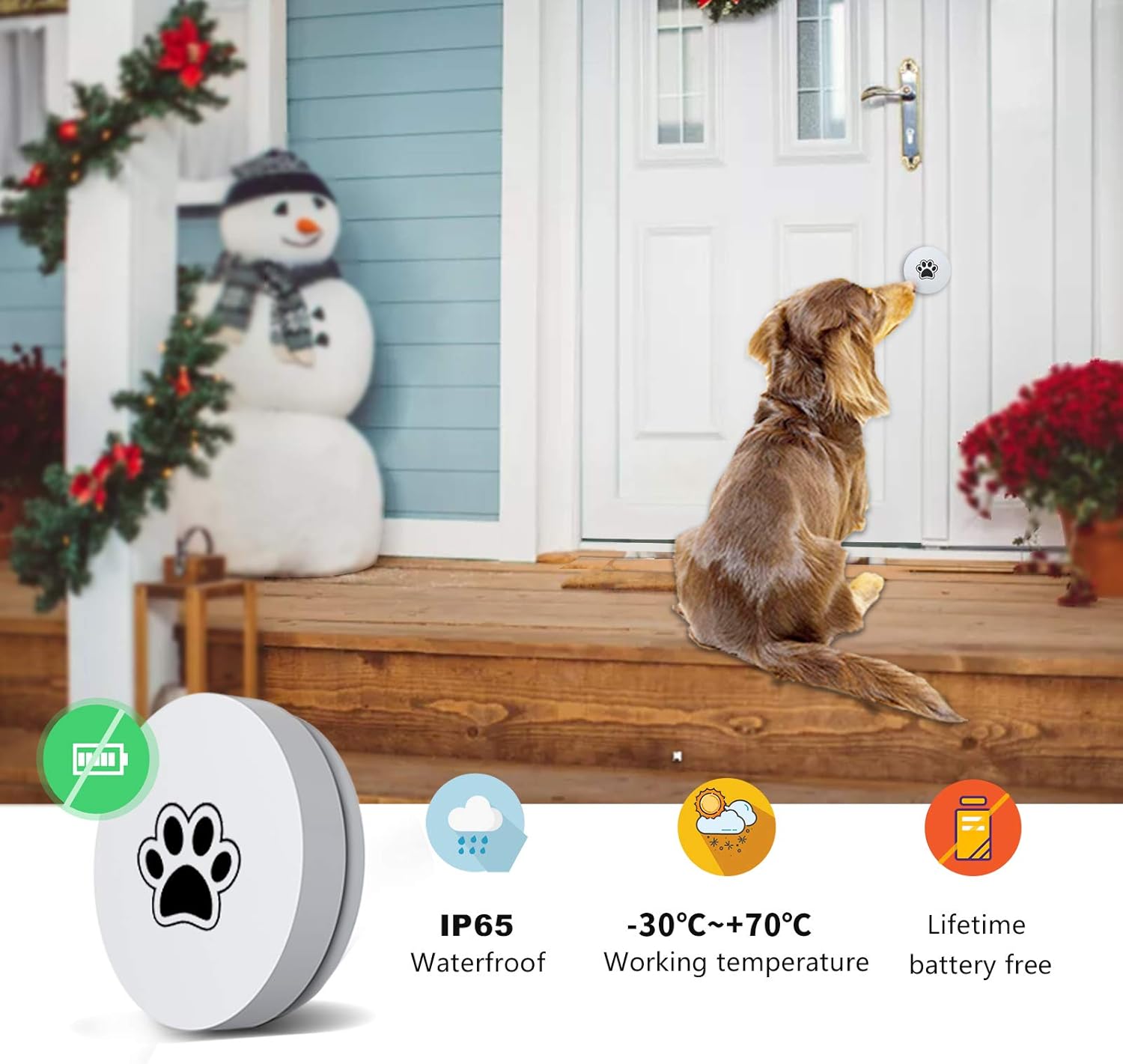 YIROKA Dog Door Bell, self-Powered Dog Potty Training Door Bell, Super-Light Press Button Doorbell, Lifetime Battery Free, Chime Operating 20 Melodies LED Flash, for All Dogs : Pet Supplies