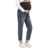 Yornobly Women's Maternity Boyfriend Jeans Over Belly Stretch Denim Pregnancy Trendy Pants(Black XX-Large)