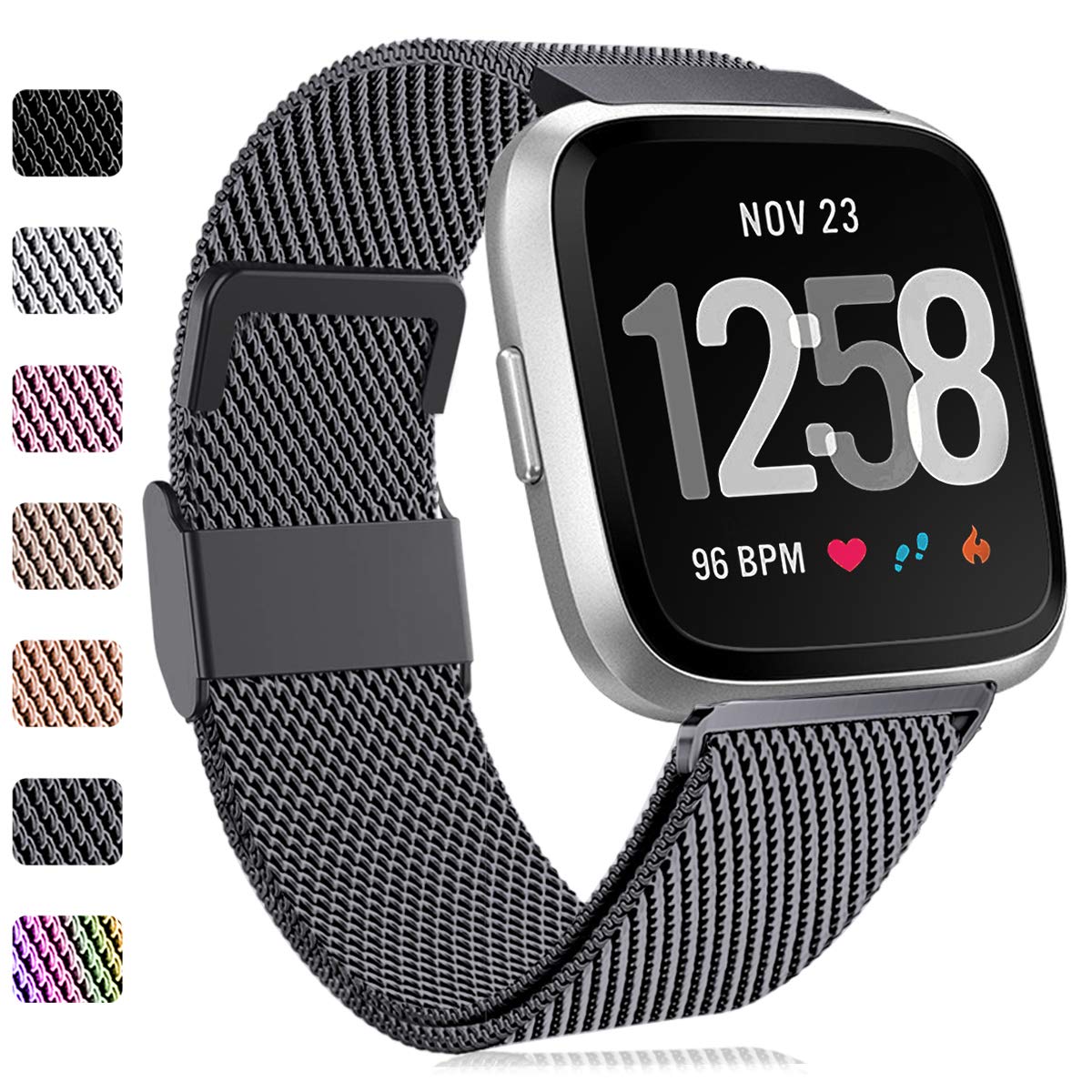 Faliogo Replacement Band Compatible with Fitbit Versa Band/Fitbit Versa 2 Band, Adjustable Stainless Steel Metal Band Compatible with Fitbit Versa Lite, Small, Grey