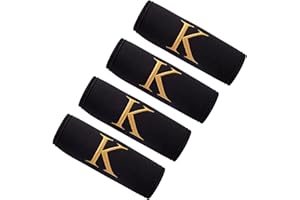 CHOIEO 4 Pcs Initial Luggage Handle Wraps, Luggage Grips, Luggage Handle Sleeves, Suitcase Handle Grips, Bag Handle Wraps, Travel Bag Handle Covers (Black, K)