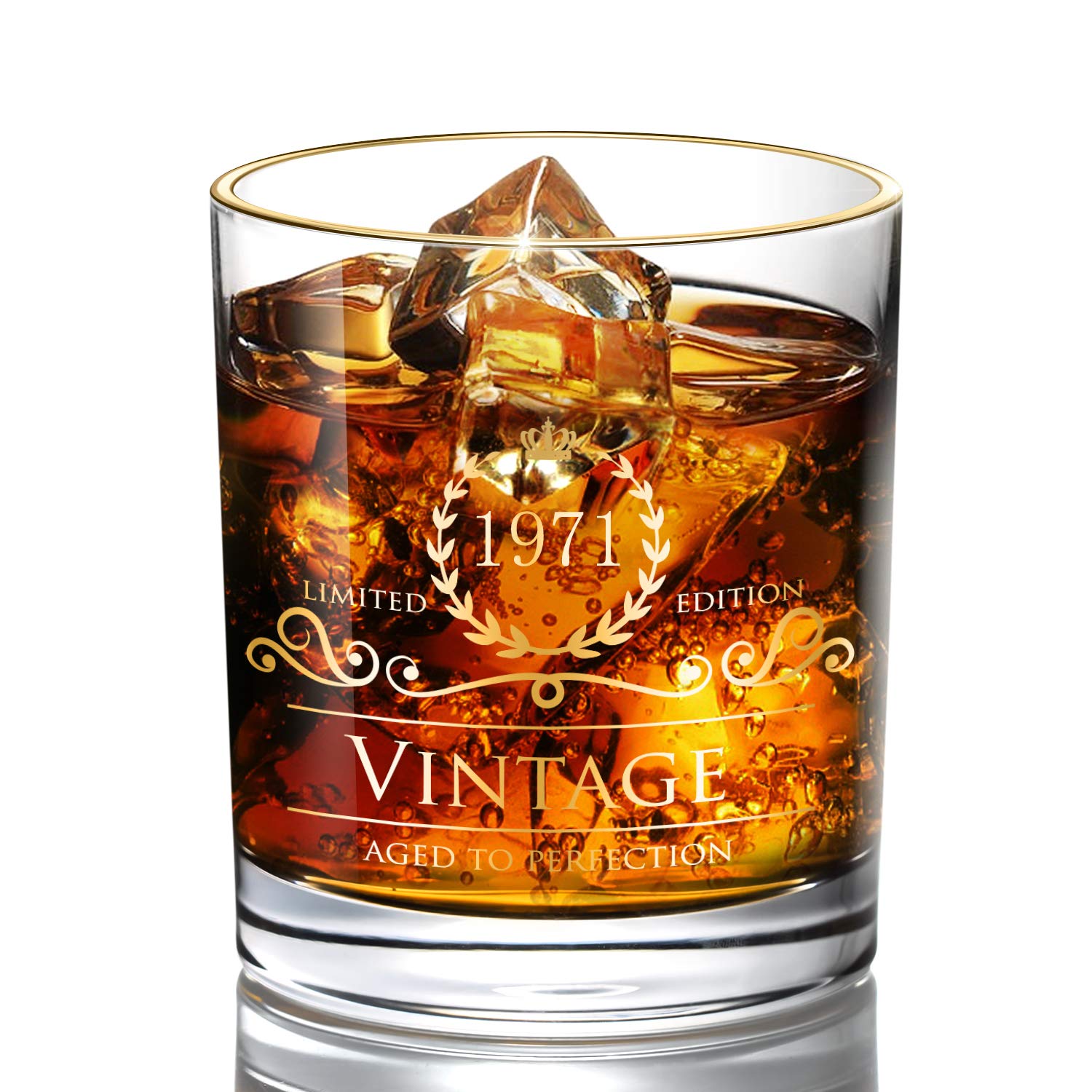 Lovinpro 1971 53th Birthday Gifts for Men/Dad/Son, Vintage Unfading 24K Gold Hand Crafted Old Fashioned Whiskey Glasses, Perfect for Gift and Home Use - 10 oz Bourbon Scotch, Party Decorations