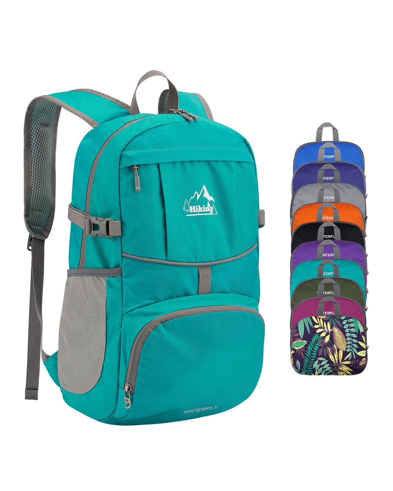 Photo 1 of WATERFLY Hiking Foldable Daypack Backpack: 25L Ultra Lightweight Waterproof Day Pack for Woman Man - Small Compact Packable Folding Back Pack for Outdoor Sport Cycling Biking Travel Trip - Turquoise