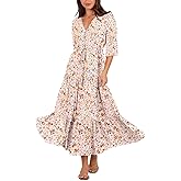 Women's Floral Print Maxi Long Dresses Deep V Neck Summer Beach Dress Half Sleeve A Line Flowy Dresses