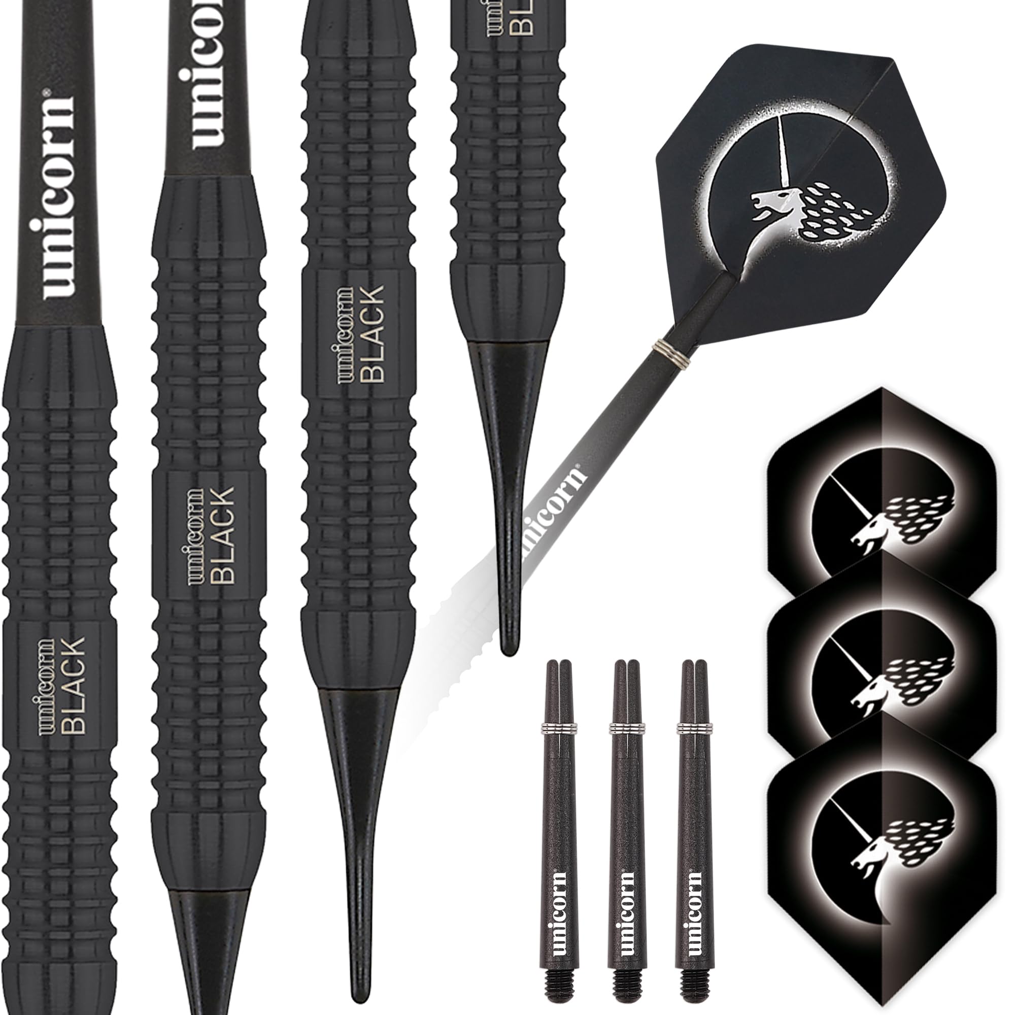 Unicorn Soft Tip Darts Set | Core Plus | Brass Barrels with Black Coating | 19 g