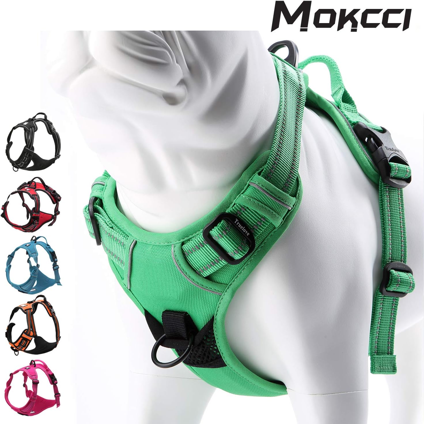 MOKCCI Truelove Soft Front Dog Harness .Best Reflective No Pull Harness with Handle and 2 Leash Attachments