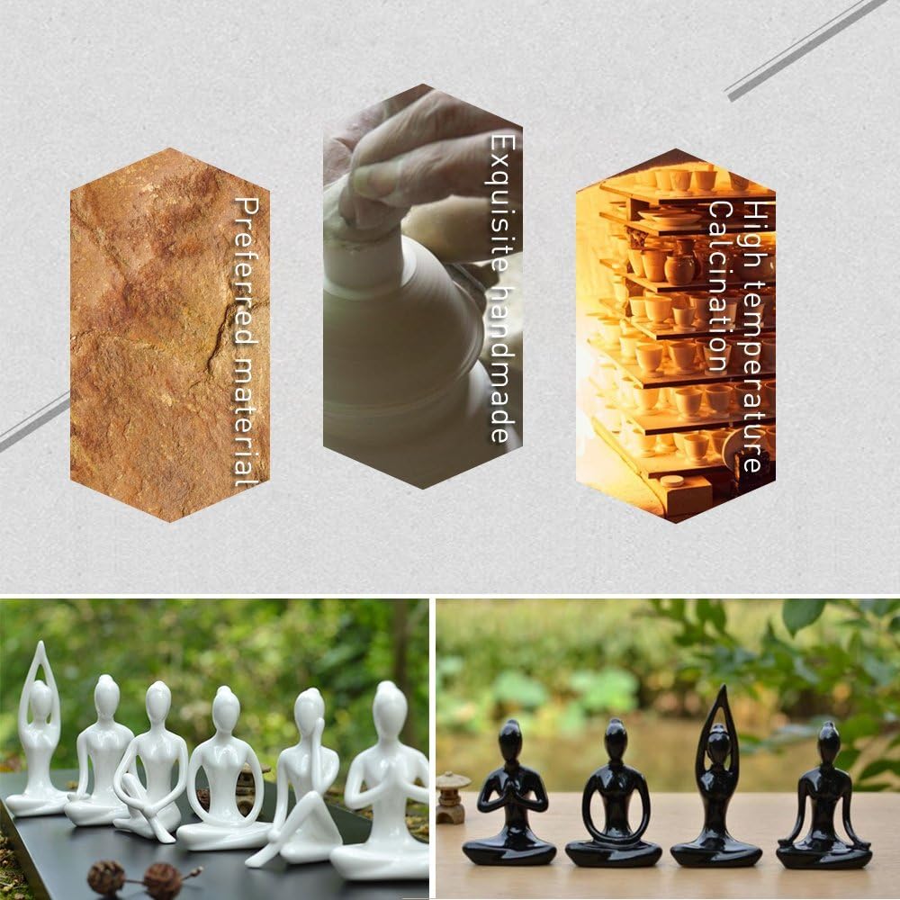 OwMell Lot of 4 Meditation Yoga Pose Statue Figurine Ceramic Yoga Figure Set Decor (Black Set): Home & Kitchen