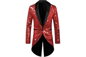 Lars Amadeus Sequin Tailcoat for Men's Shawl Lapel Shiny Sparkly Party Disco Wedding Tuxedo