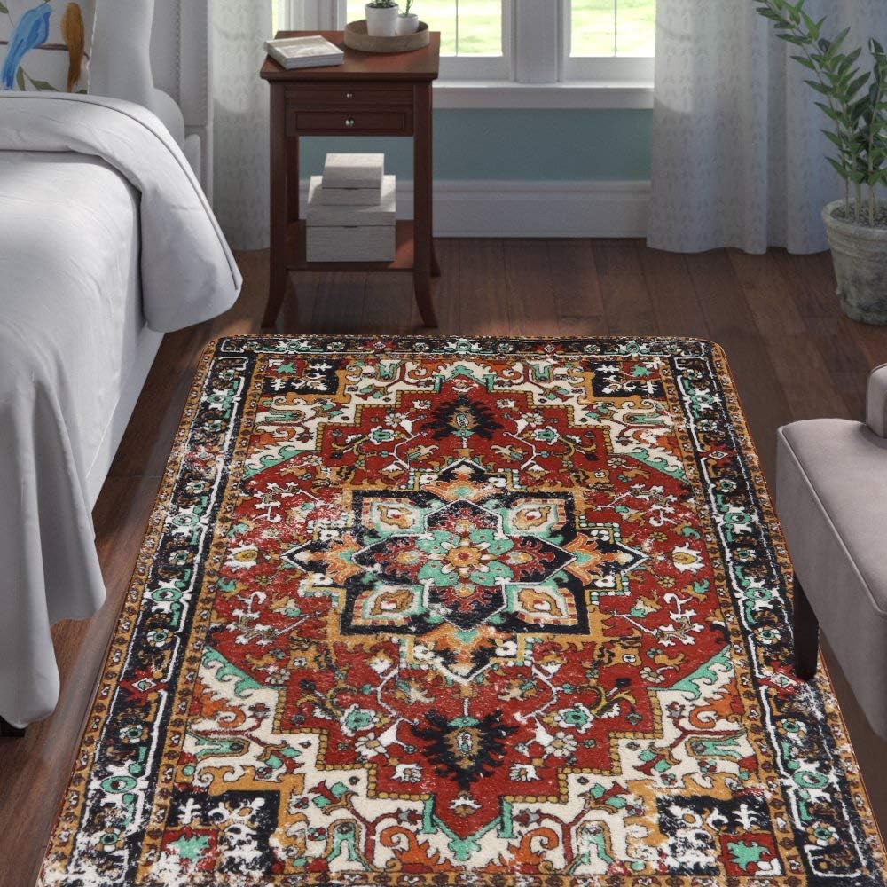 Lahome Collection Traditional Oriental Area Rug 4’ X 6’ Faux Wool NonSlip Area