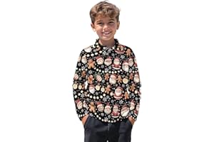 Frymappies Boys Christmas Golf Shirts 3-16Y Kids Long Sleeve Button Collared Tennis Tops Fall Holiday Party Activewear