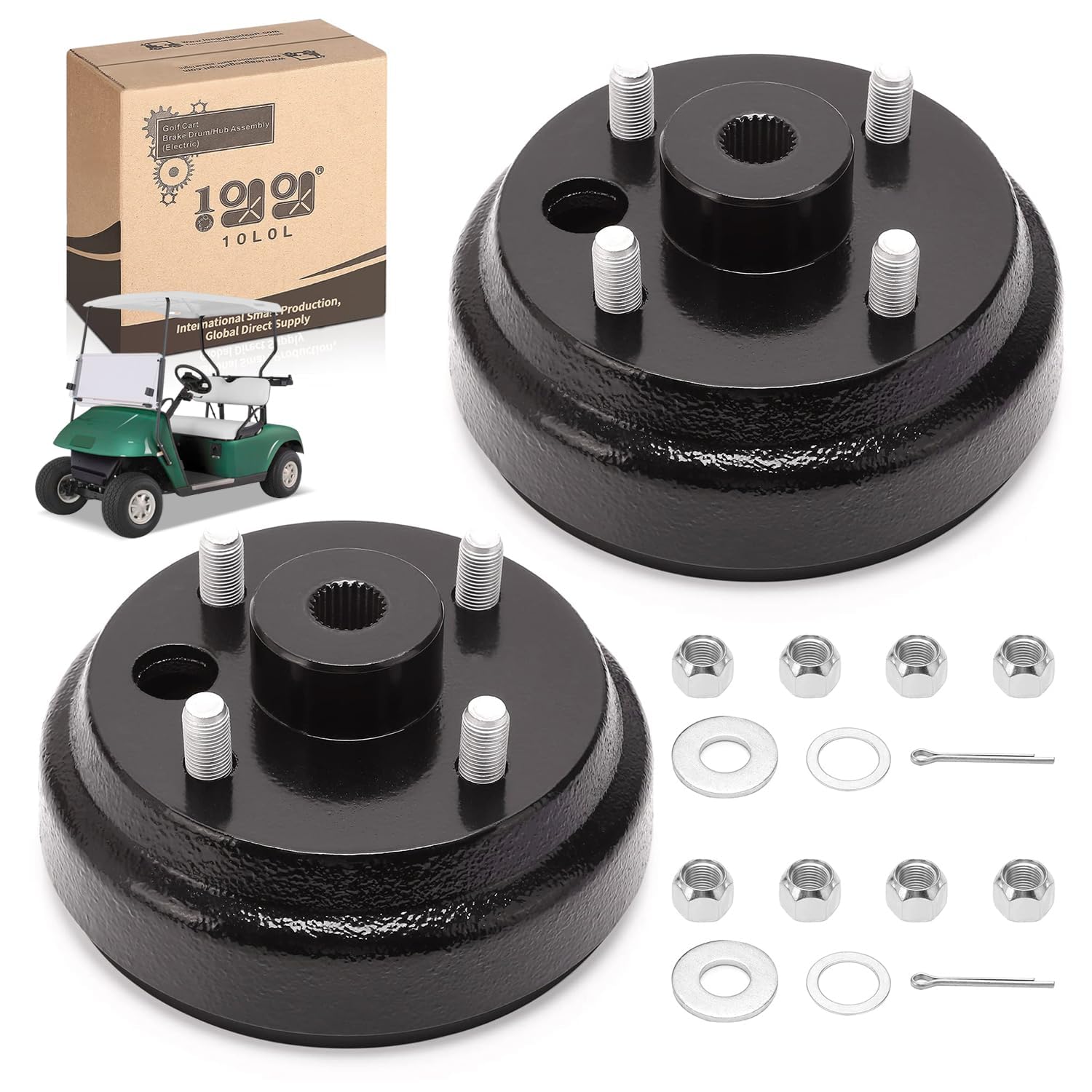10L0L 2 Pcs Golf Cart Brake Drum/Hub Assembly (Electric) for EZGO TXT Replaces OEM# 19186G1P, Black