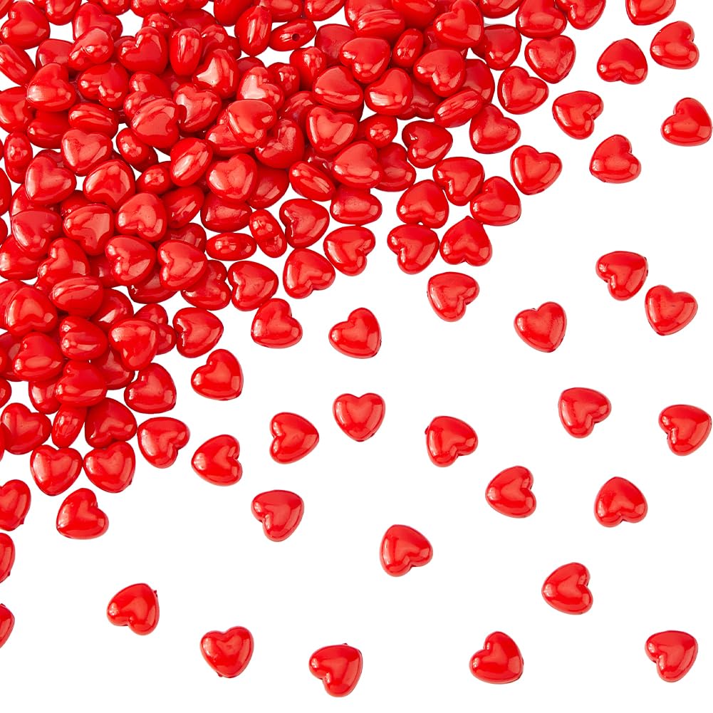 DICOSMETIC 200Pcs Acrylic Heart Beads 10mm Love Heart Beads Red Heart Shaped Pony Beads Mini Heart Spacer Beads for Valentine's Mother's Day Jewelry Making, Hole: 2mm