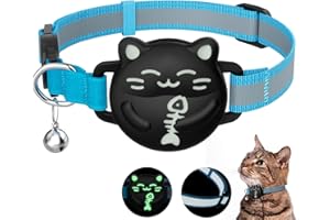 WROSWT Waterproof Airtag Cat Collar, Breakaway Cat Collars with Luminous & Reflective Strap for Apple Air tag, Kitten Safety Elastic Band, Lightweight Hidden GPS Tracker Holder(Blue, 9"-14")