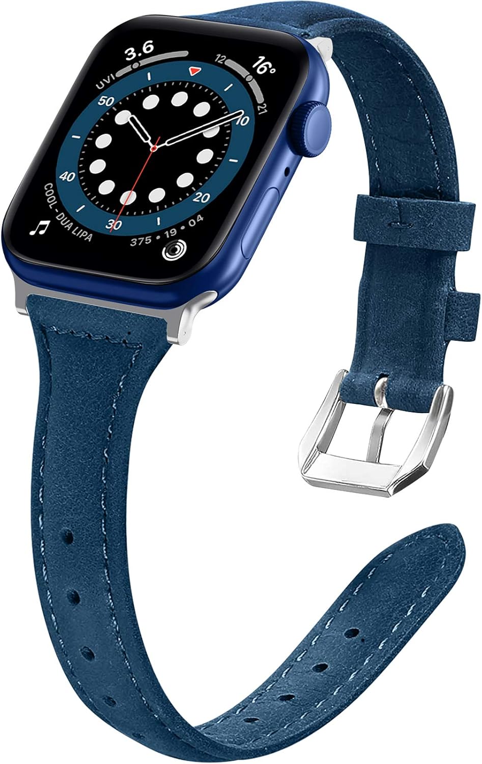 Liwin Leather Band Compatible with Apple Watch SE Series 6 Band 44mm 42mm 40mm 38mm, Genuine Slim Leather Replacement Wristbands Bracelet Classic Strap for iWatch SE 6/5/4/3/2/1(Blue, 42/44mm)