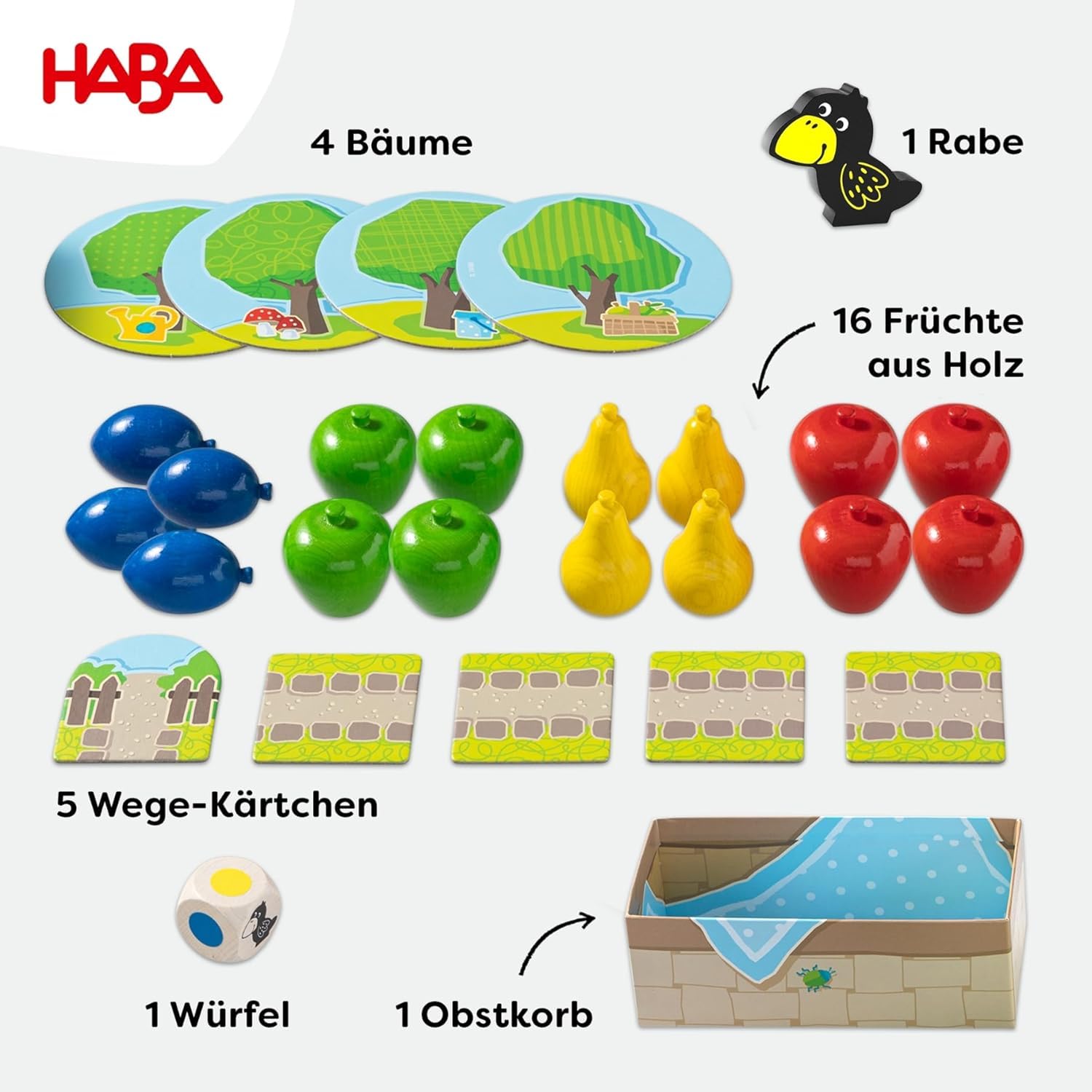 HABA Erster Obstgarten – Meine ersten Spiele: Brett- & Familienspiel rund um Farben und Formen, Holzspielzeug-Spieleklassiker für Kleinkinder ab 2 Jahren – 1004655001