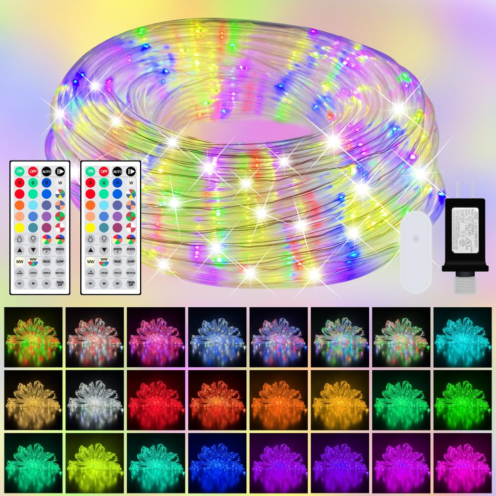 Photo 1 of 200ft Outdoor Rope Light, IP68 Waterproof 25 Color Changing String Lights with 149 Modes, Warm White & RGB LED Multicolor Twinkle Fairy Tube Lights for Indoor & Outside Railing, Balcony, Patio Decor