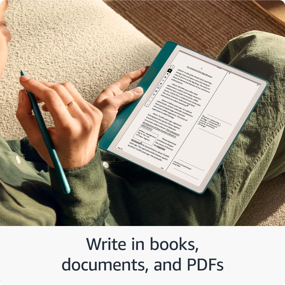 Amazon Kindle Scribe (16 GB) – Redesigned display with uniform borders. Now write directly on books and documents. With built-in notebook summarisation. Includes Premium Pen – Tungsten Grey