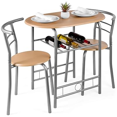 Best Choice Products 3-Piece Wooden Dining Set with Wine Rack