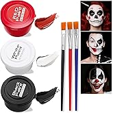 White Foundation + Black Red Face Body Paint for Halloween Makeup, Face Painting Kit with Brush, Skin-Friendly & Non-Toxic Face Paint Suitable for Cosplay Parties, Stage Plays, and Halloween Makeup