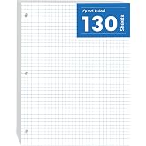 Graph Paper Loose Leaf, 130 Sheets Loose Leaf Paper Binder Paper 8 x 10.5 | 4x4 Quad Ruled Filler Papers Bulk 8 x 10-1/2 for Binder, 3-Hole Punched Graphing Pads for Engineering Sketching Notes