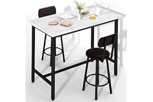 DKLGG 47" Rectangle Dining Table Set for 2 With MDF Tabletop & PU Leather Chairs - Bar Pub Set for Small Space Kitchen, Living Room, Apartment, White