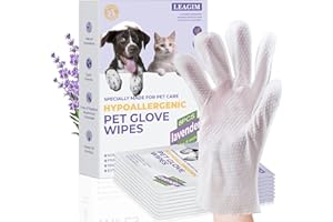LEAGIM Pet Cleaning Glove Bathing Wipes for Dogs and Cats, Hypoallergenic Deodorizing No-Rinse Grooming Wipes for Paws, Body, and Butt, Perfect for Cat Dry Cleaning, Daily Care and Travel, Lavender, 8 Pcs