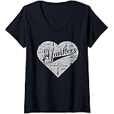 Womens Vintage Heart Yankees I Love Yankees First Name Personalized V-Neck T-Shirt