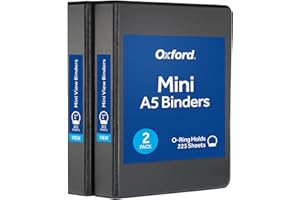 Oxford Mini View Binders, 1" Round Rings, Small Binders for School or Office, Holds A5 Size Paper, 2 Clear Pockets, PVC-Free, Non-Stick, 5.5 x 8.5 inches, Holds 225 Sheets, Black, 2 Pack (1017044)