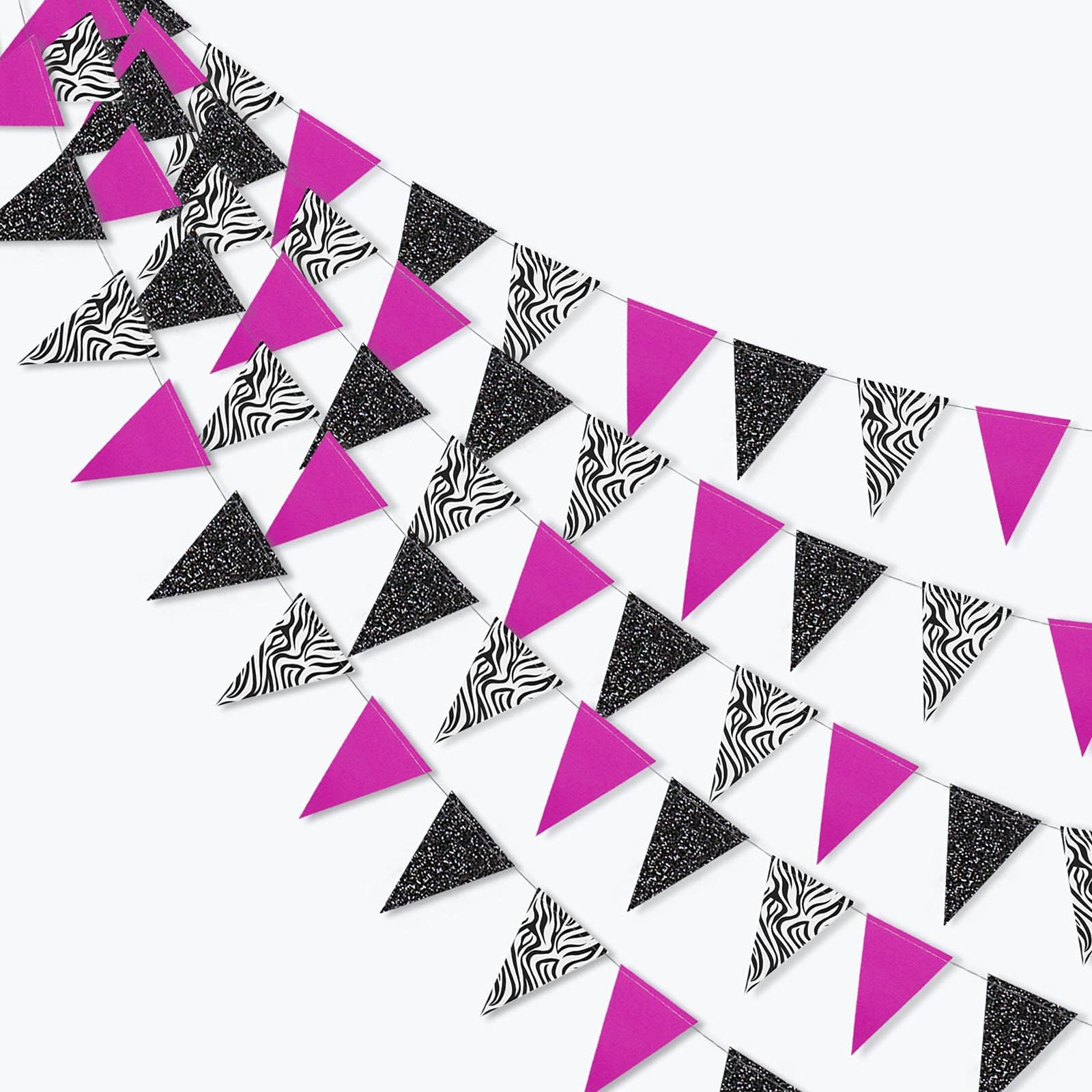 Cheerland Zebra Stripe Summer Flag Black Pink Red Triangle Hanging Decoration Jungle Banner Safari Decor for Birthday African Animal Theme Party