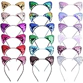 Bepod 18 Pieces Cat Ear Headbands, Sequin Headwear Hair Band Party Decoration Cosplay for Girls Women