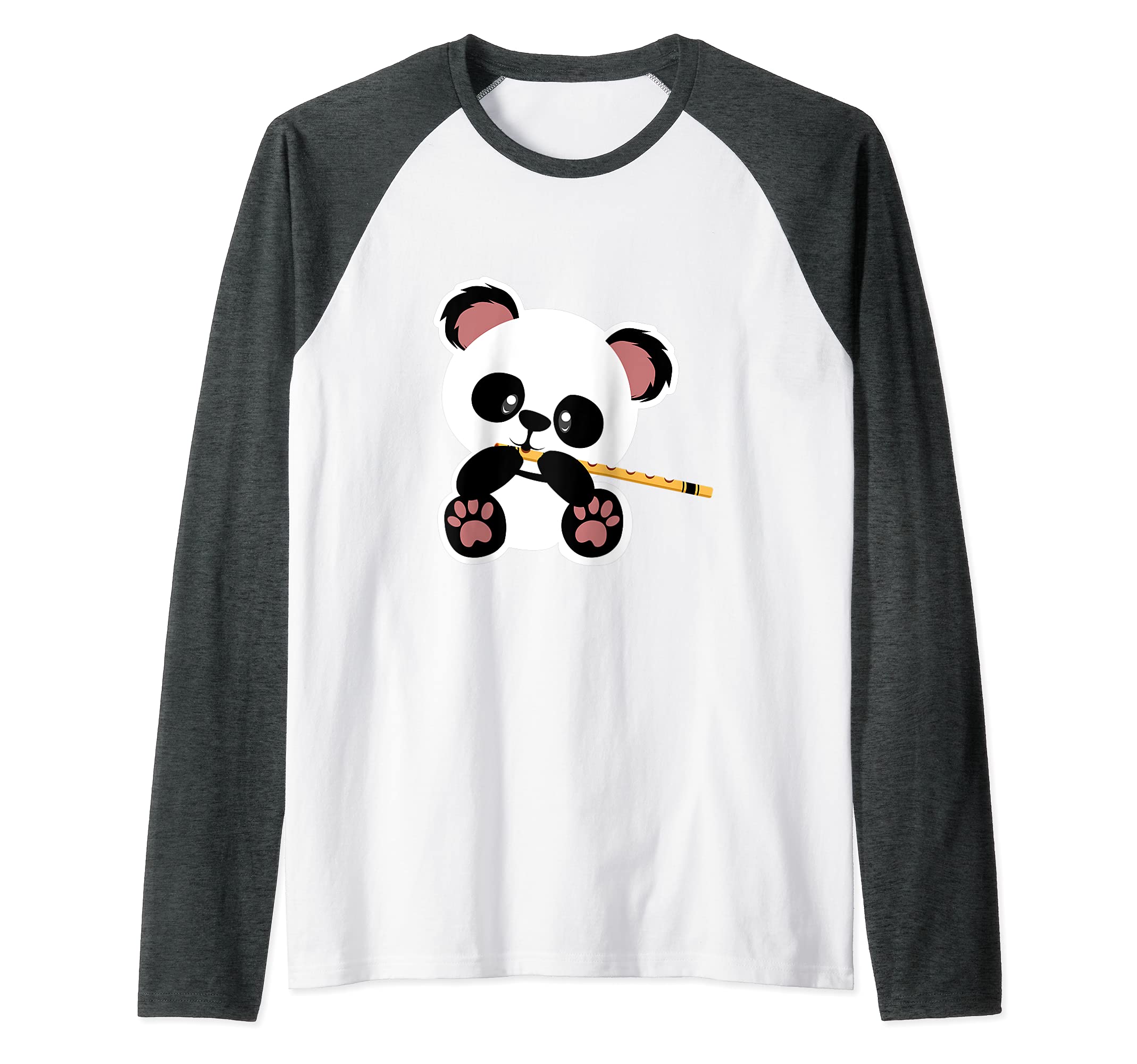 Panda Flute Cute Musician or Flute Player Raglan Baseball Tee