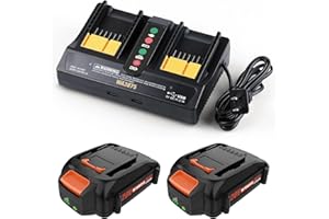 MVMOD 2Pack Replacement for 20V 3.5Ah Battery and Charger Starter Kit, 20V Lithium Battery for WA3520 WA3525 WG155s WG255s WG540s WG890 and Dual-Port Charger WA3875 for Worx 20V Battery