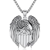 KoyeKei American Flag/Eagle/Star Necklace for Women 925 Sterling Silver Silver/Gold/Black American Flag Pendant 4th of July Jewelry for Wife Sister Girlfriend